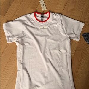 adidas Stella McCarthy White Short-Sleeve Tee with Red Collar Accent